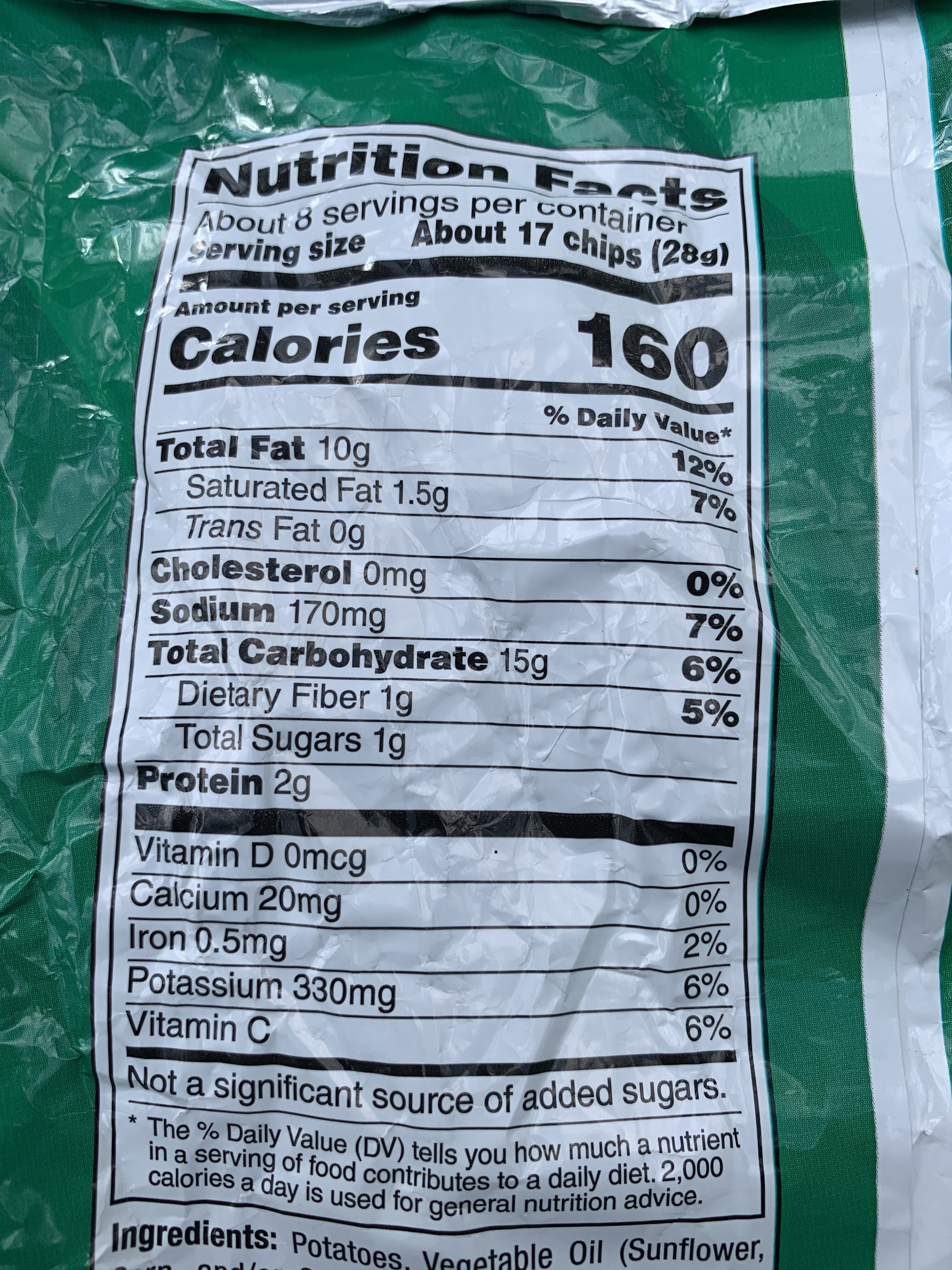 Lay’s Sour Cream and Onion Chips - Nutrition facts - en