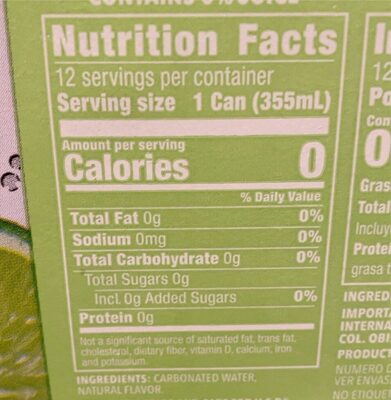 unsweetened sparkling water lime - Nutrition facts