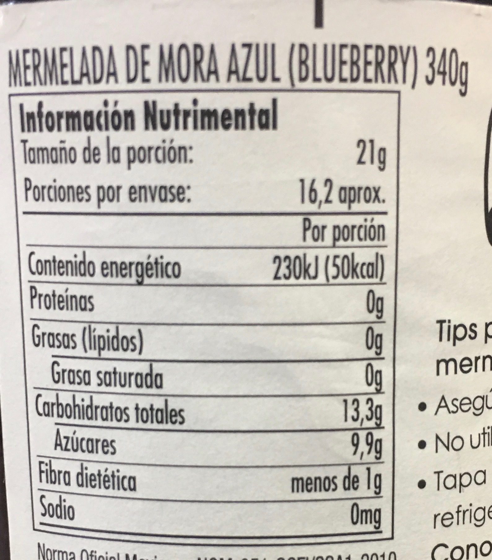 MERMELADA DE MORA AZUL - Nutrition facts - es