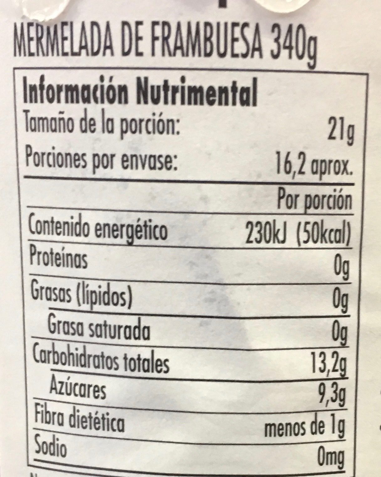 MERMELADA DE FRAMBUESA - Nutrition facts - fr
