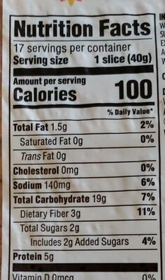 Whole wheat bread - Nutrition facts