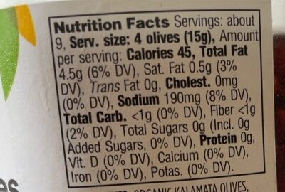 Organic Kalamata Pitted Olives - Nutrition facts - en