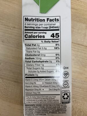 Coconut Milk Beverage - Nutrition facts - en