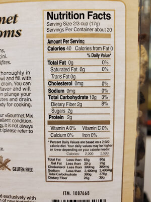 Dried Gourmet Mix Mushrooms - Nutrition facts