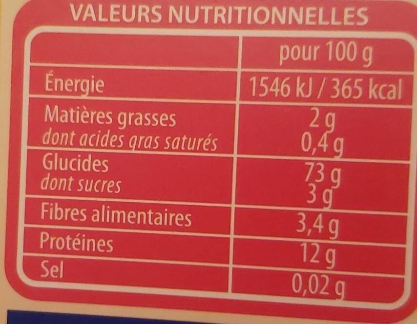 Lustucru - Nutrition facts - fr
