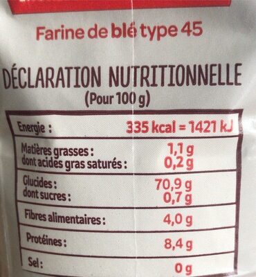 L'Originale - Farine de blé fluide T45 - Nutrition facts - fr