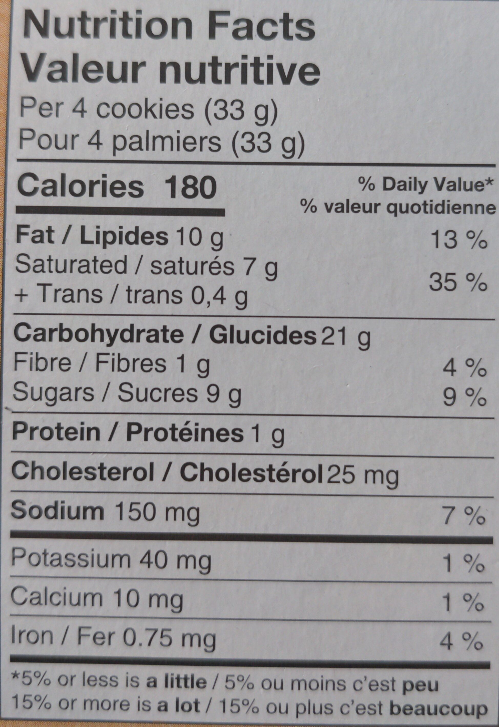 PALMIER CARAMEL - Nutrition facts - fr