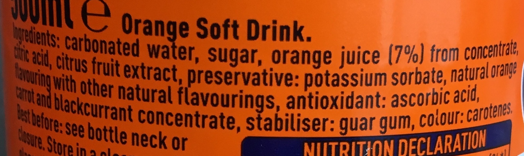 Fanta orange - Ingredients