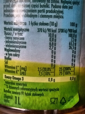 Olej rzepakowy z pierwszego tłoczenia, filtrowany - Nutrition facts - pl