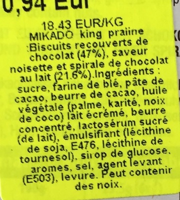 Mikado biscuit sticks praline - Ingredients