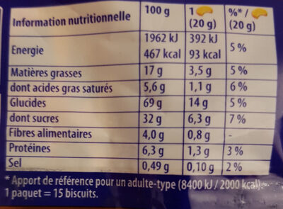 Prince Chocolat biscuits - Nutrition facts - fr