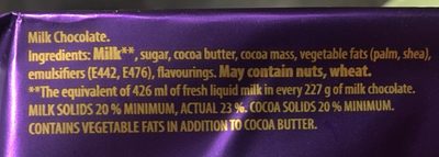 Dairy milk chocolate bar - Ingredients - en